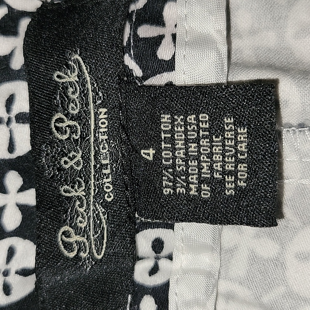 Peck & Peck Black Cream Printed Cropped Pants Size 4 EUC - Picture 2 of 8
